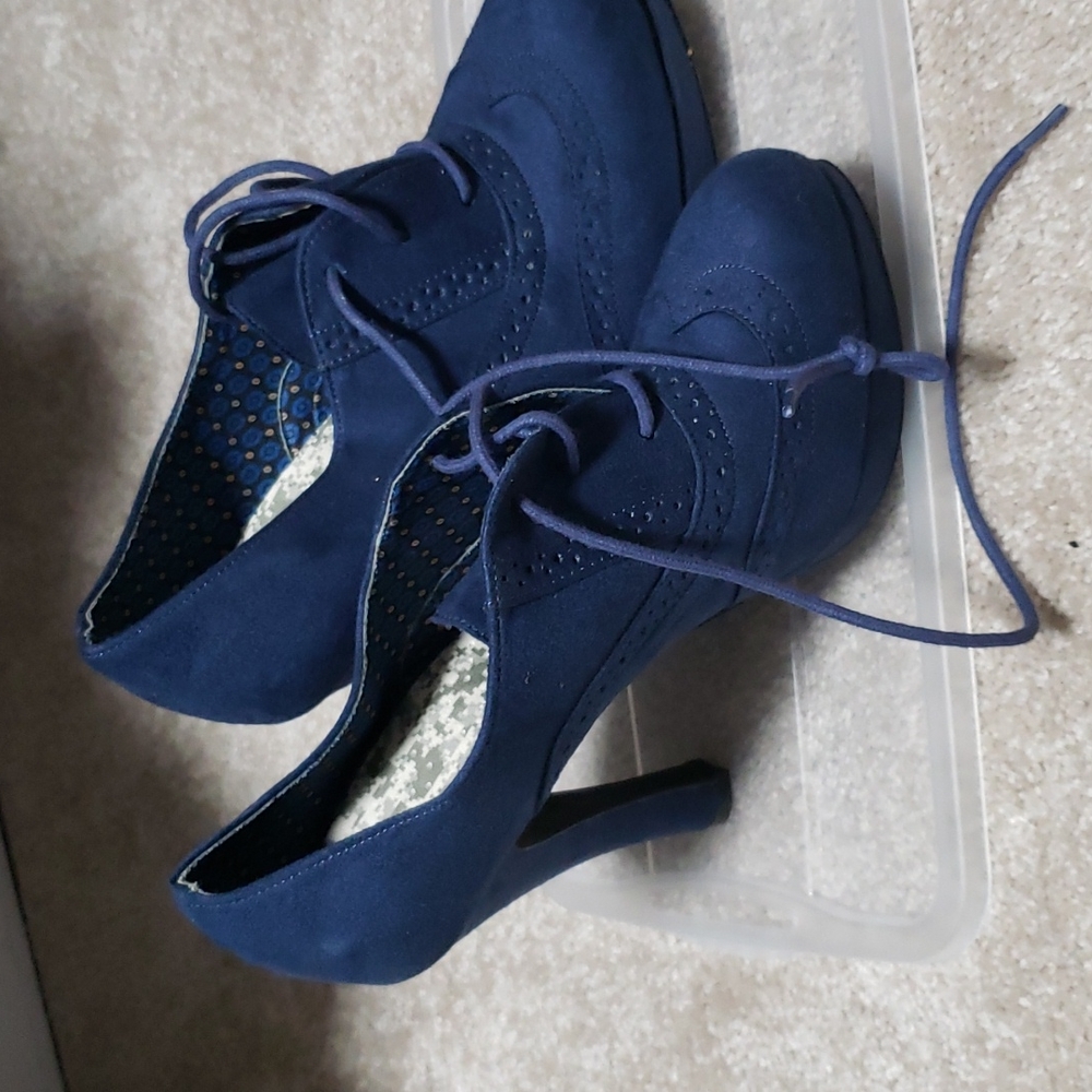 Blue Faux Suede pumps